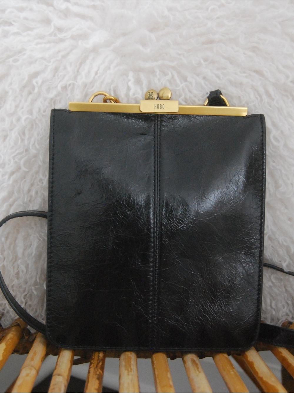 HOBO Black Leather Crossbody with Gold Hardware Frame